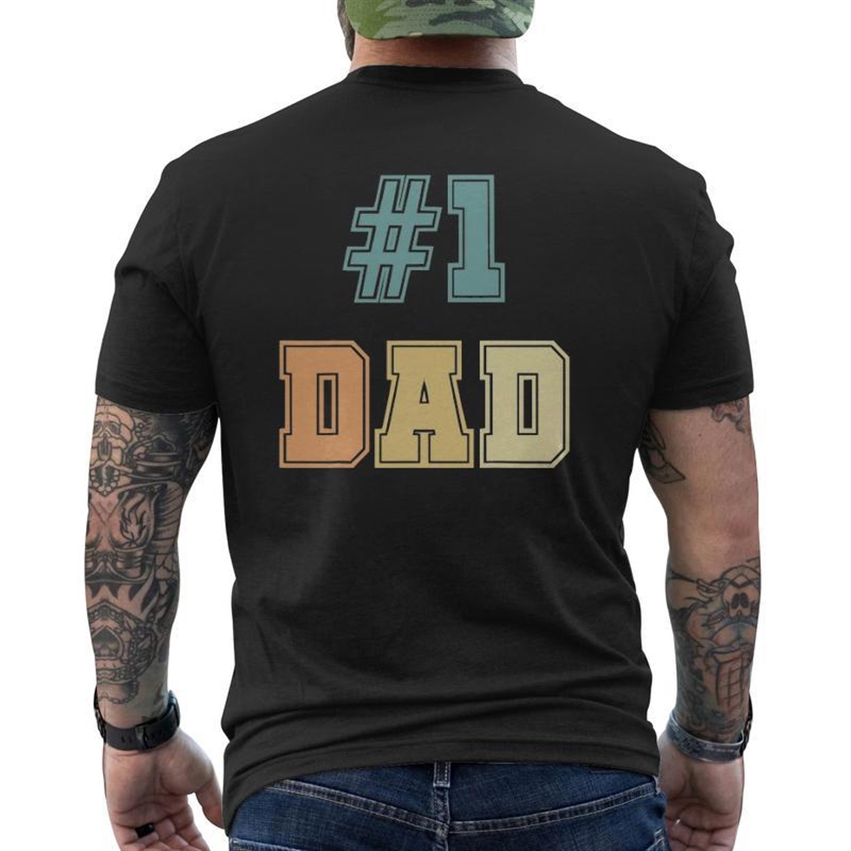1 Dad Number One Dad Father’s Day Vintage Style Mens Back Print T-shirt
