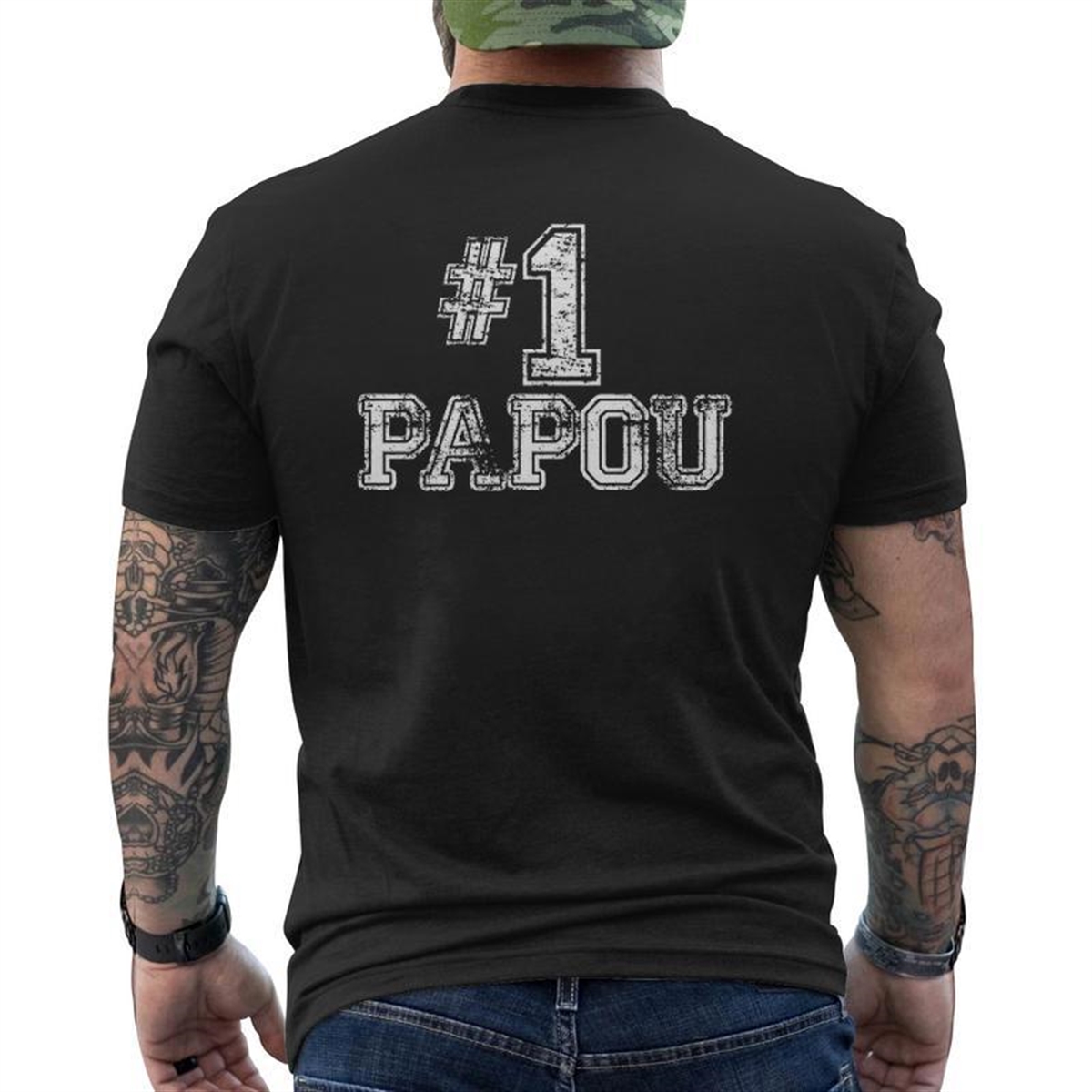1 Papou Number One Sports Father’s Day Mens Back Print T-shirt