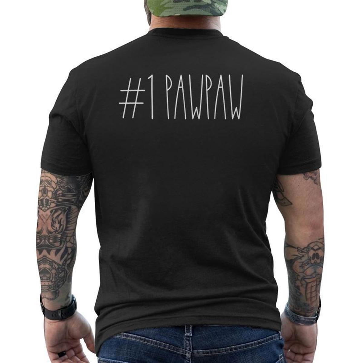 1 Pawpaw Number One Father’s Day Pawpaw Rae Dunn Style Mens Back Print T-shirt
