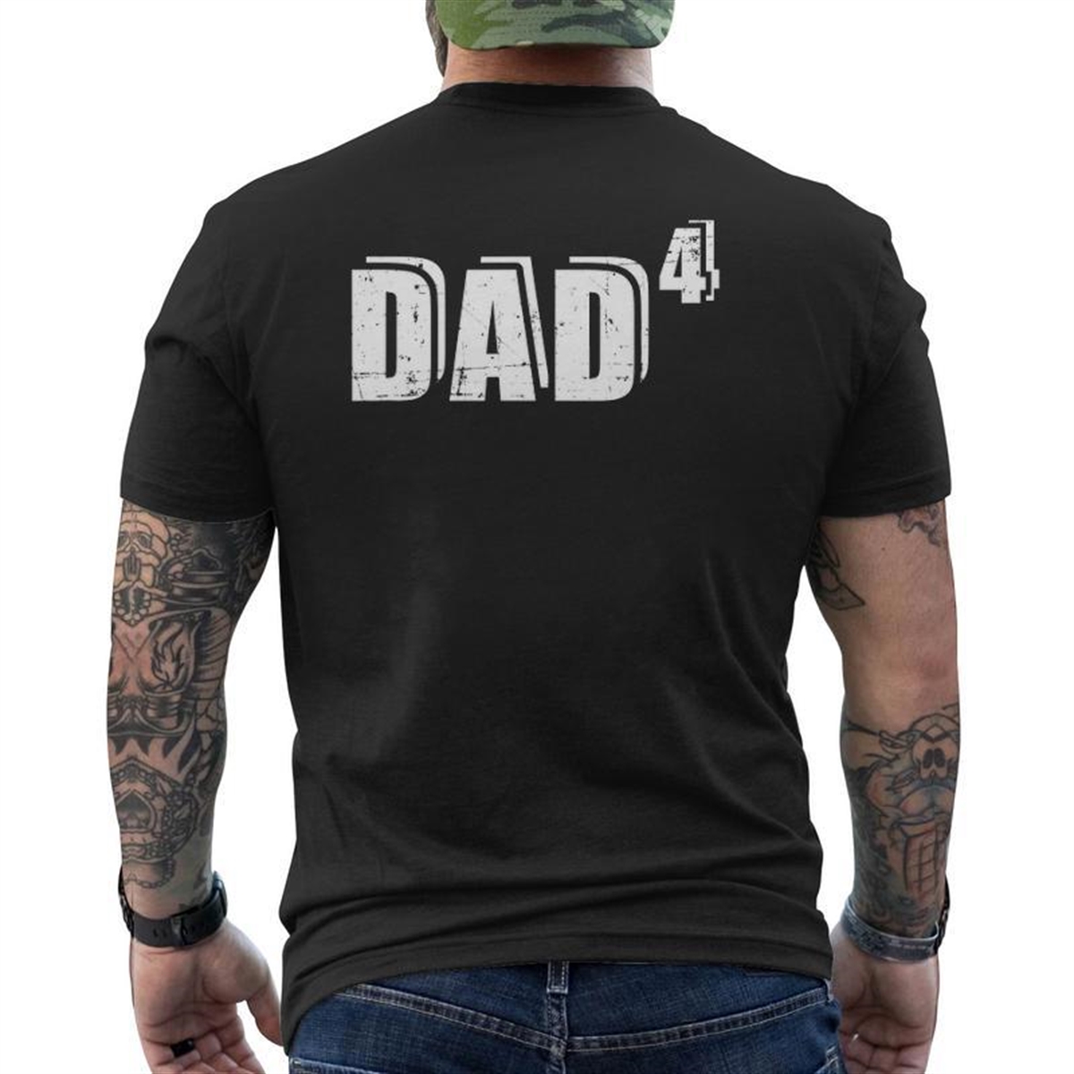 4th Fourth Time Dad Father Of 4 Kids Baby Announcement Mens Back Print T-shirt