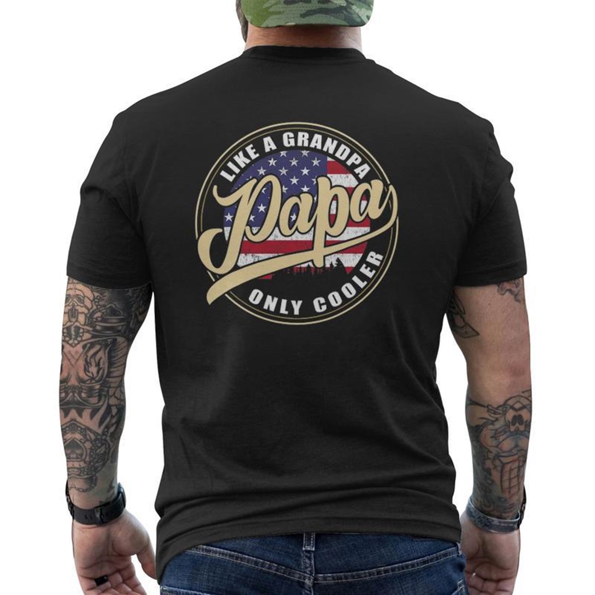 4th Of July Dad Papa Like A Grandpa Only Cooler Mens Back Print T-shirt