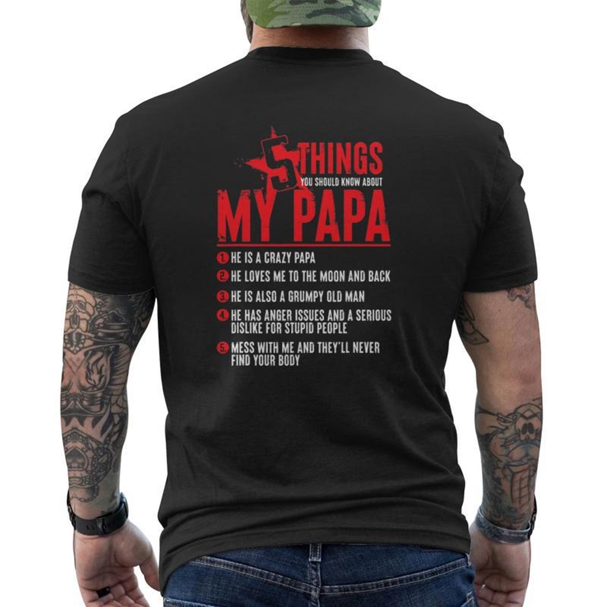 5 Thing You Should Know About My Papa Fathers Day Mens Back Print T-shirt