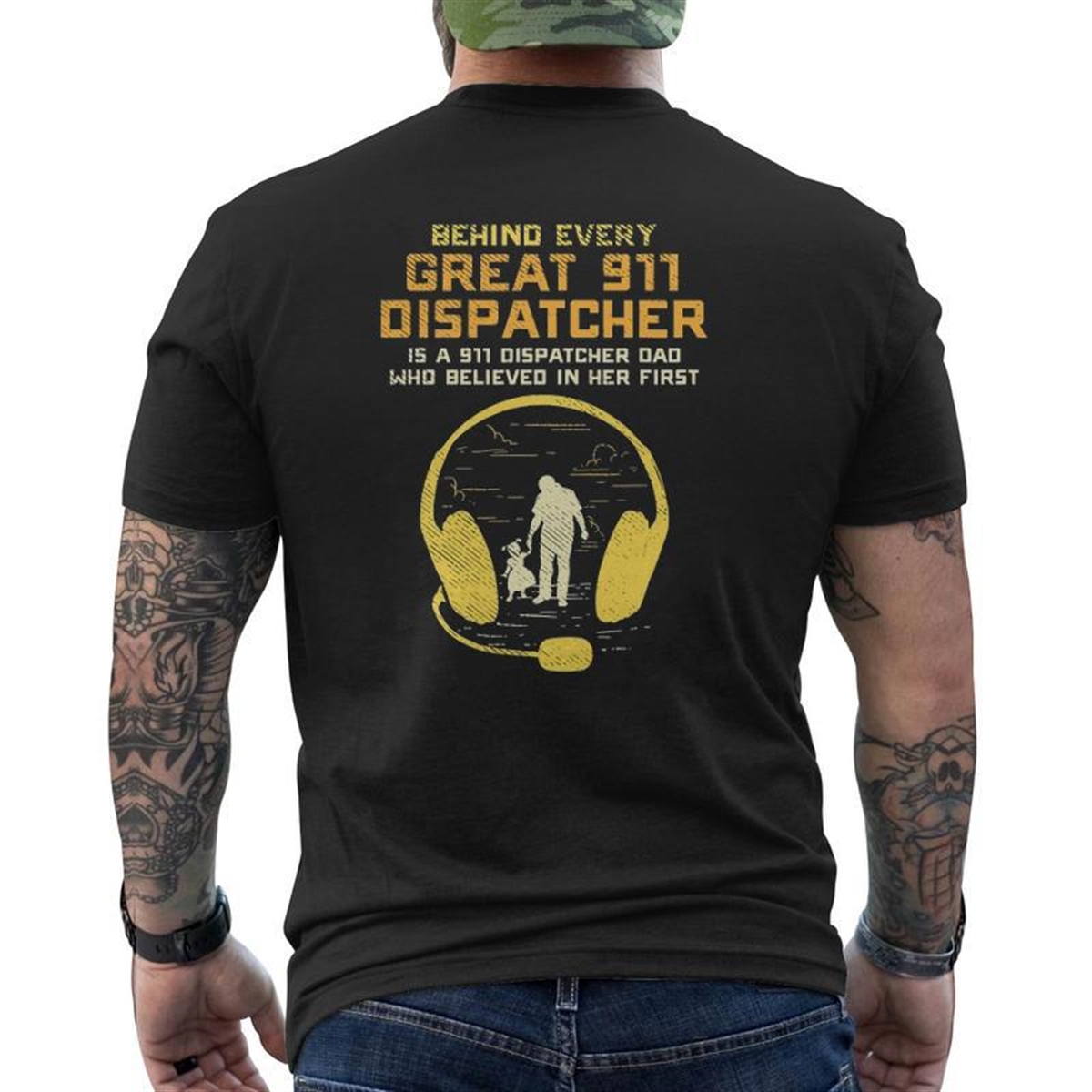 911 Dispatcher Dad Dispatching Daddy Father Father’s Day Mens Back Print T-shirt