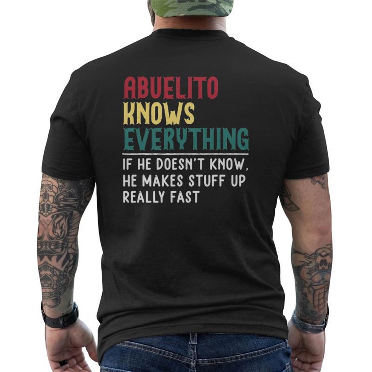 Abuelito Know Everything Father’s Day For Grandpa Mens Back Print T-shirt