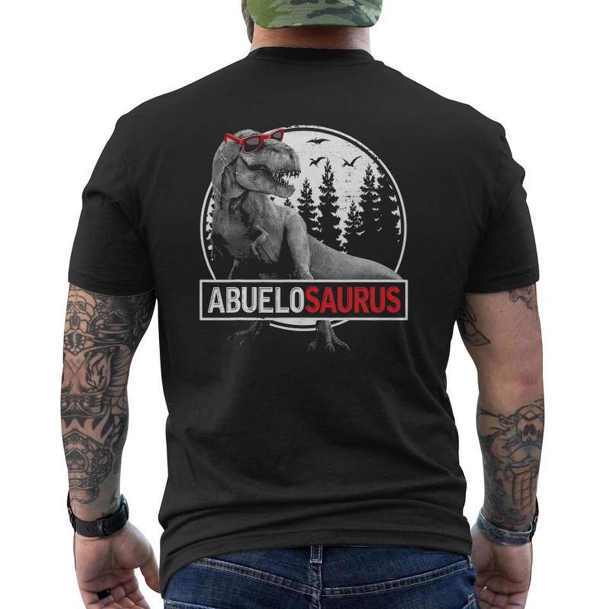 Abuelosaurusrex Dinosaur Abuelo Saurus Father’s Day Mens Back Print T-shirt