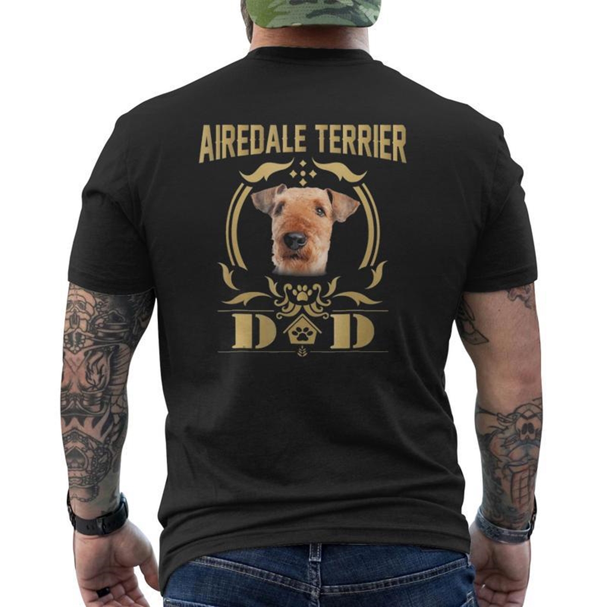 Airedale Terrier Dad Father’s Day Tee Mens Back Print T-shirt