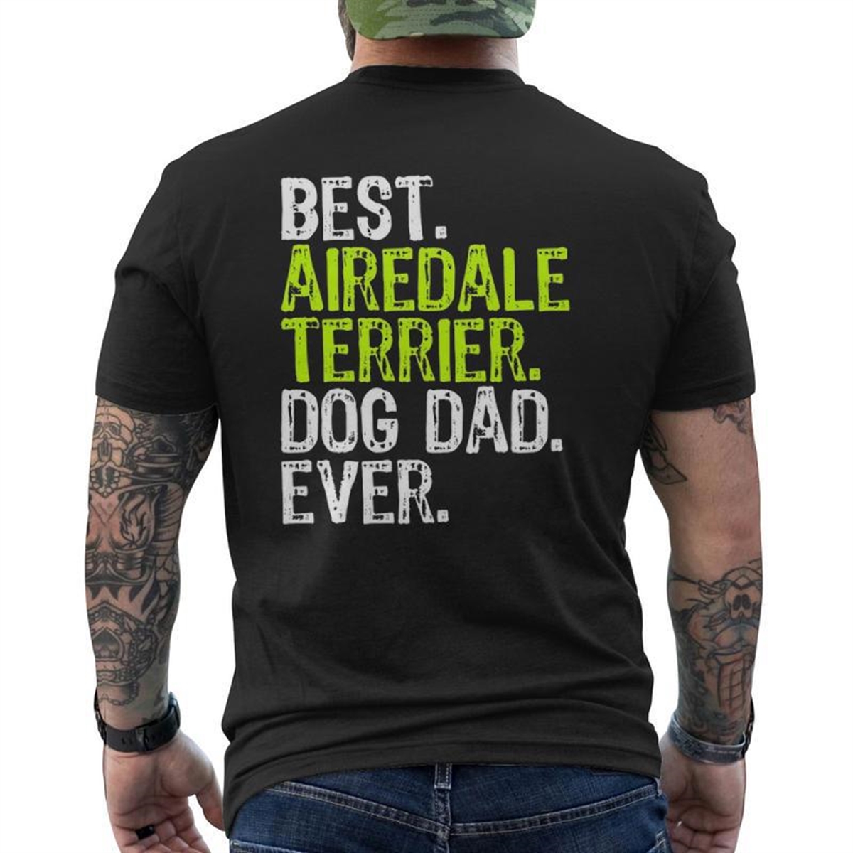 Airedale Terrier Dog Dad Fathers Day Dog Lovers Mens Back Print T-shirt