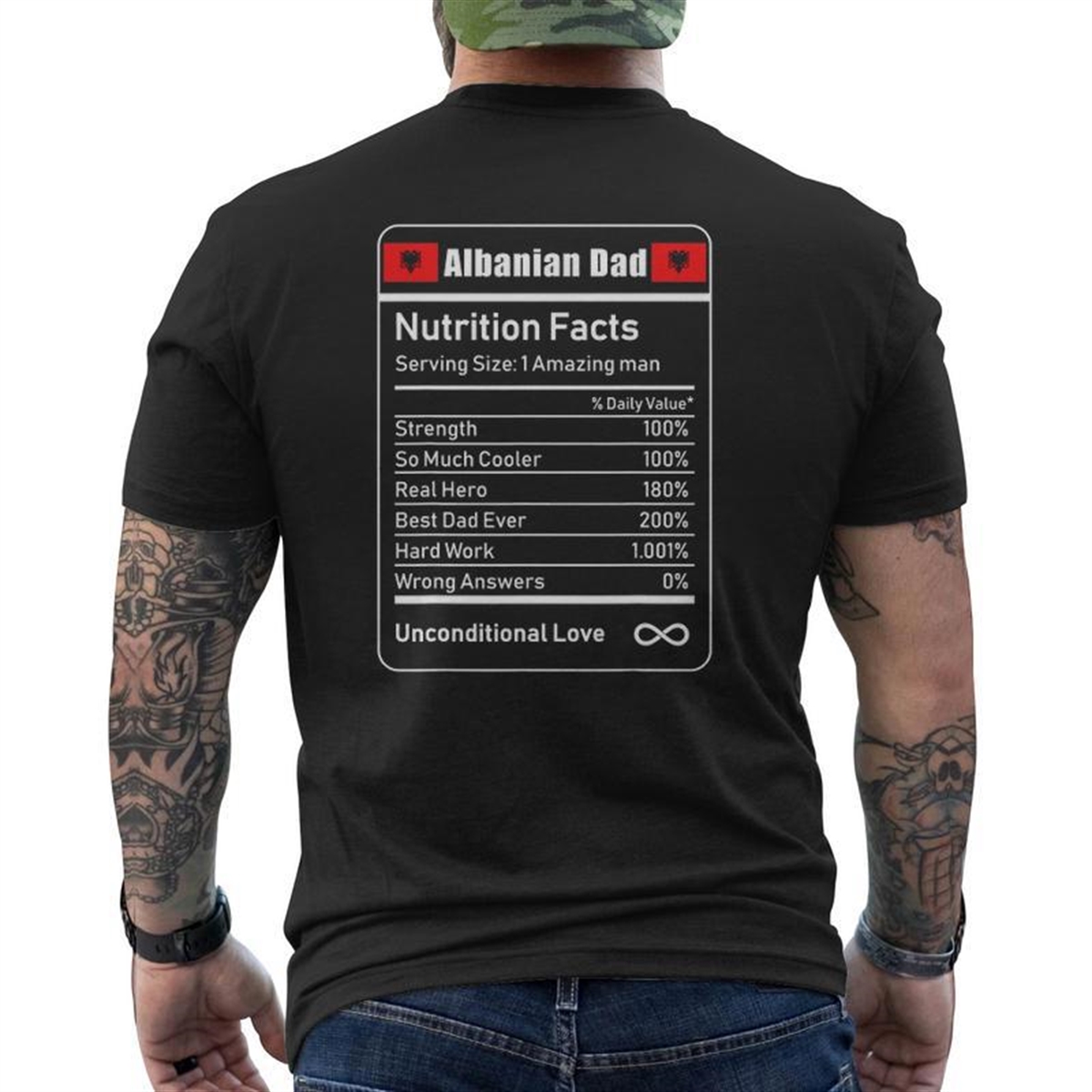 Albanian Dad Nutrition Facts Father’s Mens Back Print T-shirt