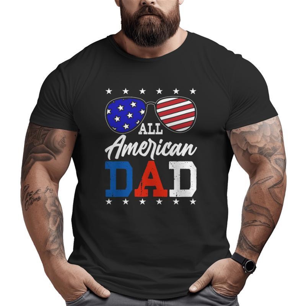 All American Dad 4th Of July American Flag Sunglasses Usa Father’s Day Big And Tall Men T-shirt