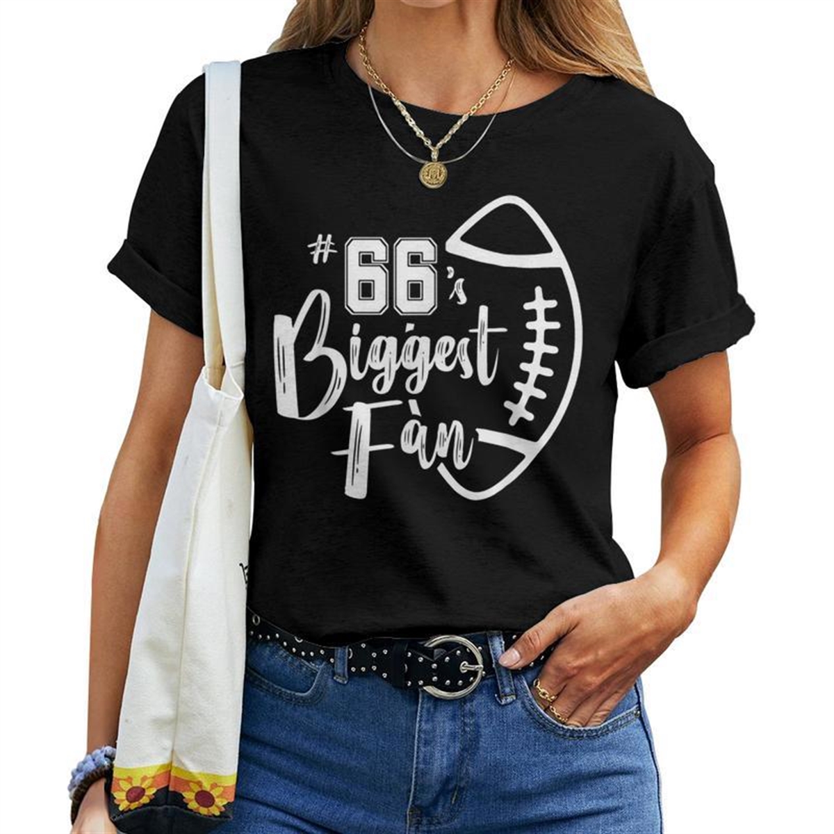 66’s Biggest Fan Football Mom Dad Brother Sister Women T-shirt