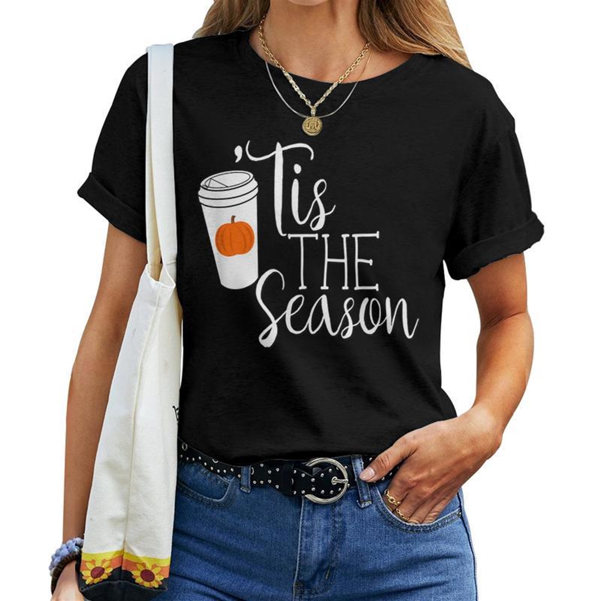 Autumn Fall Pumpkin Spice Coffee Tis The Season Mom Women T-shirt