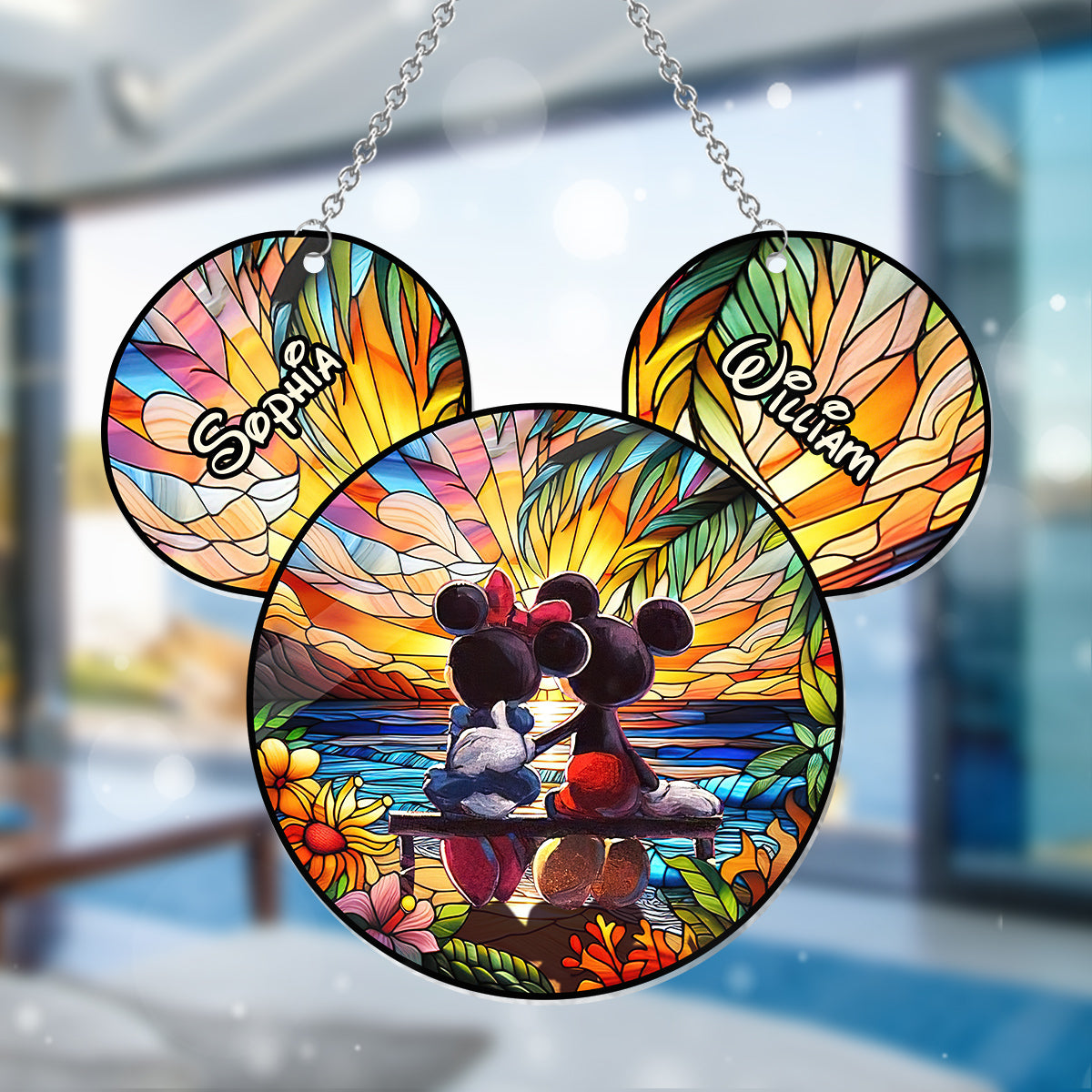 Romantic Sunset – Personalized Mouse Window Hanging Suncatcher Ornament